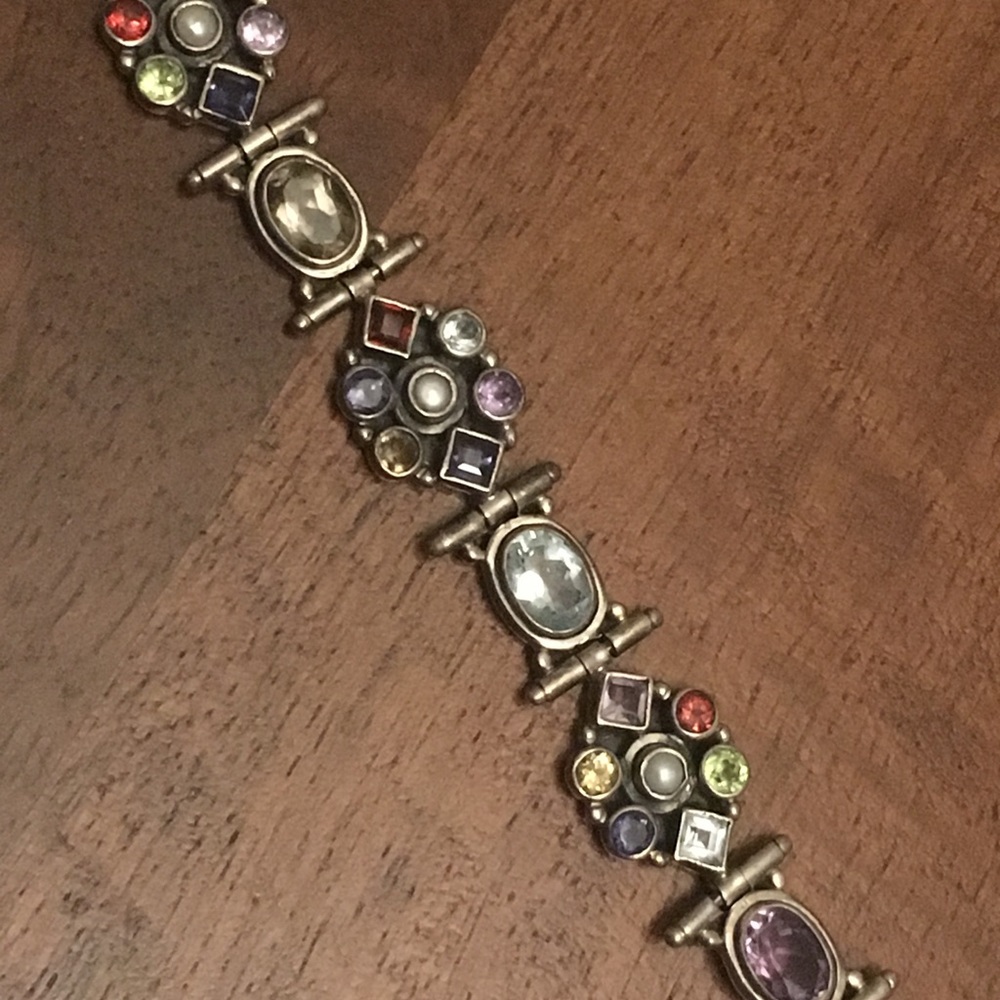 Sterling Silver Bracelet w/ Lobster Clasp & stones